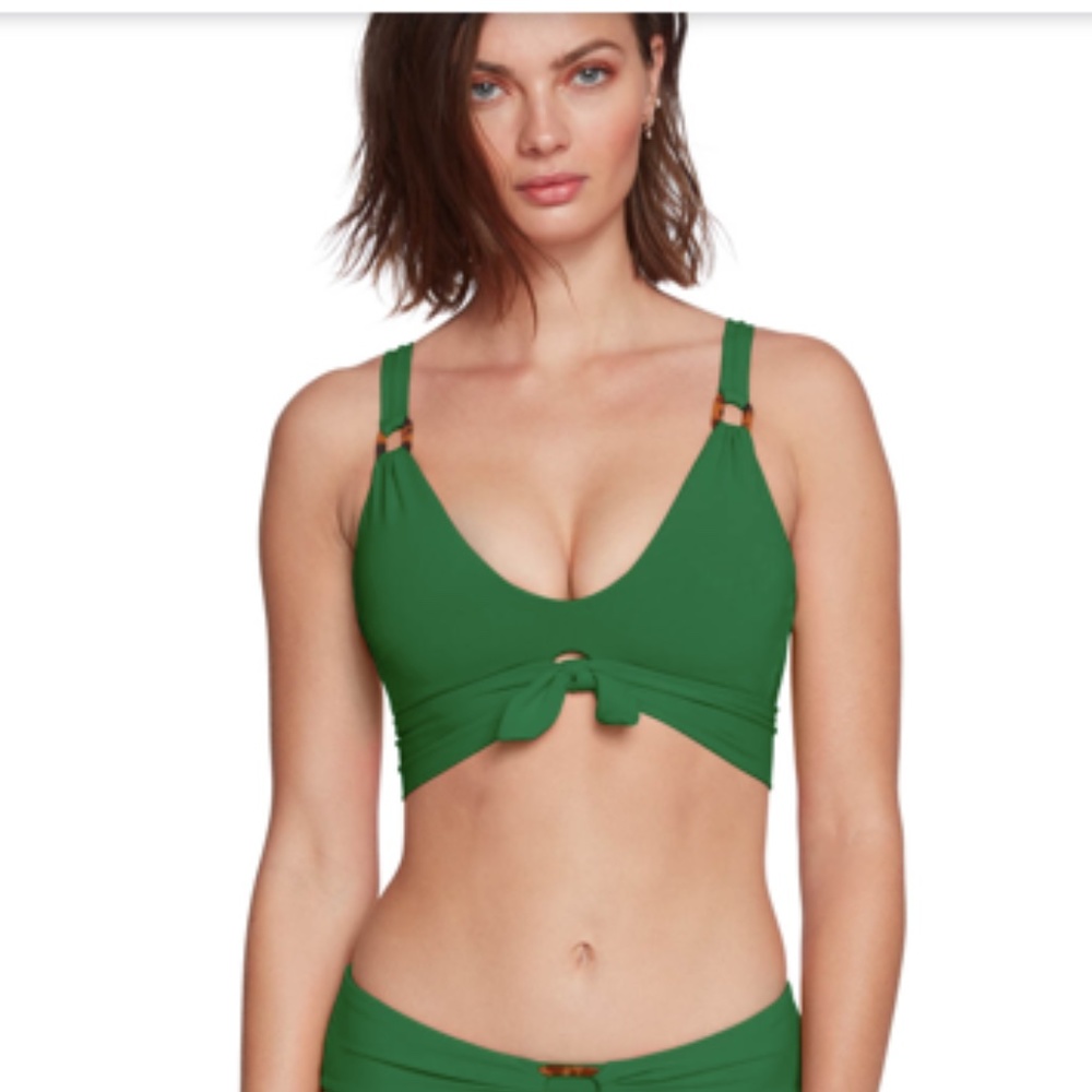 Robin piccone Xs green bikini top tortoise shell tie front bralette Hailey